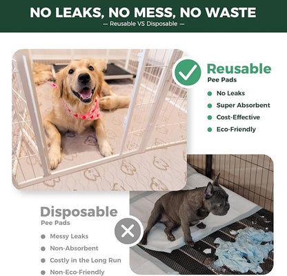 FXW Washable Pee Pads for Dogs, Super Absorbent, 43" x 71", 2 Packs | Machine washable, Non-slip backing, Fits 32"/40"/45"H 6-Panel FXW Rollick/Homeplus Playpens