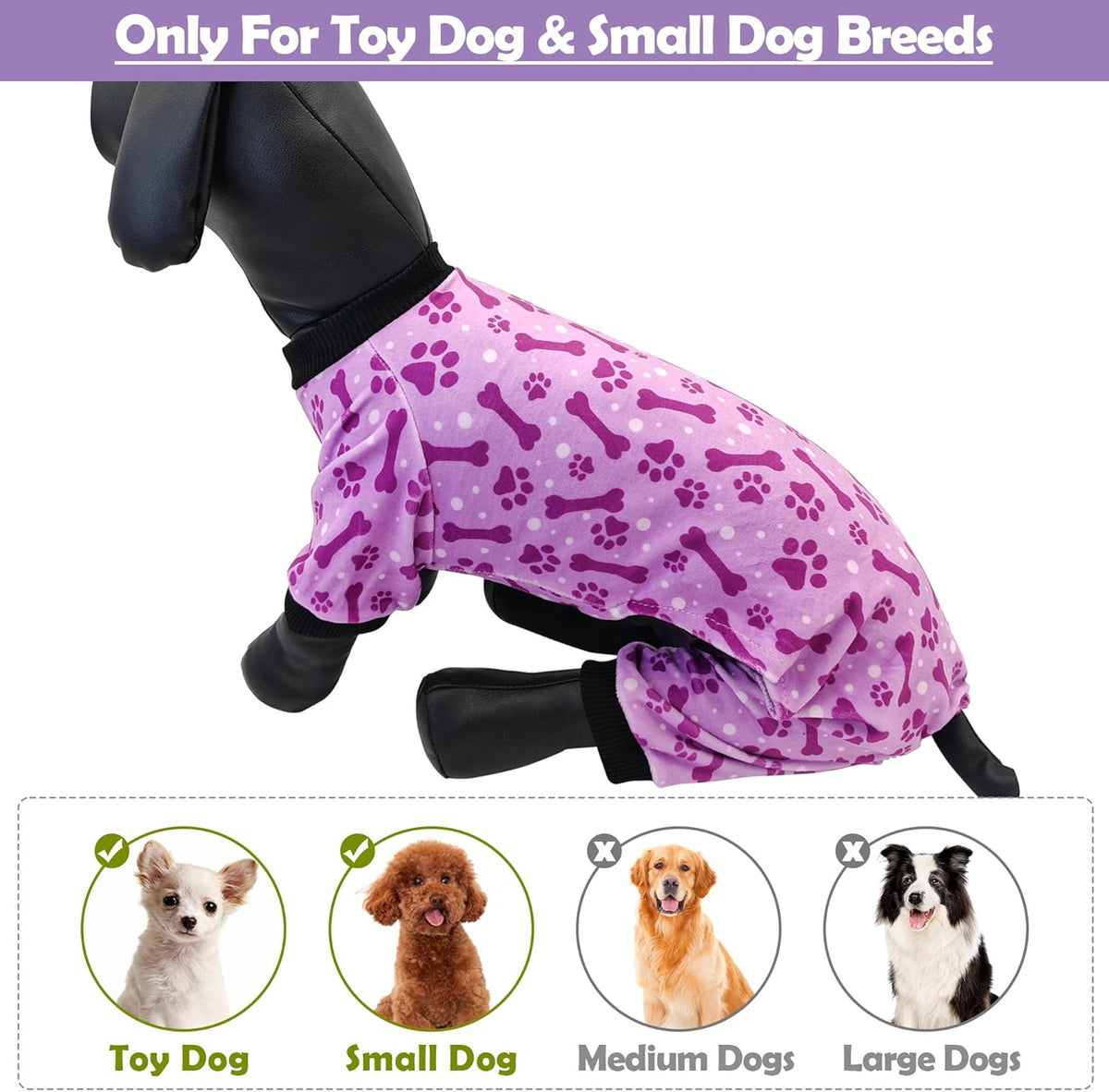 PET SHOW 4 Pack Small Dog Pajamas Paw Bone Patterns Cute Clothes for Medium Dogs Soft Fleece Stretchy PJs 4 Legged Jumpsuit Puppy Cats Onesies Outfits with Sleeve Dachshund Doggies Girl Boy (XX-Large)