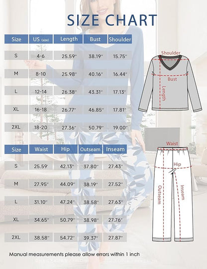 GYS Viscose from Bamboo Women's Pajama Sets Super Soft Long Sleeve Sleepwear Comfy Winter Pjs Sets S-4X