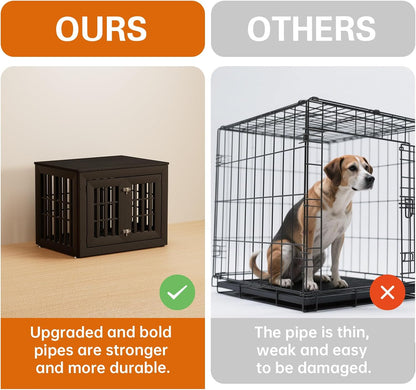 32" Heavy Duty Dog Crate Furniture for Small,Medium and Large Dogs,Rustic Wooden Dog Cage Kennel Indoor Furniture with Waterproof Top,Decorative Pet House Side End Table (Black)