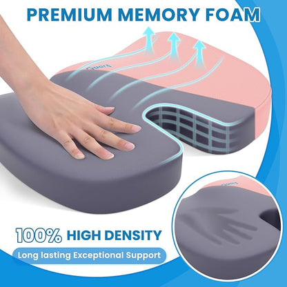 TushGuard Seat Cushion, Office Chair Cushions, Car Seat Cushion, Non-Slip Sciatica & Back Coccyx Tailbone Pain Relief Chair Pad, Memory Foam Butt Pillow for Computer Desk, Office Chair(Pink, XXL)