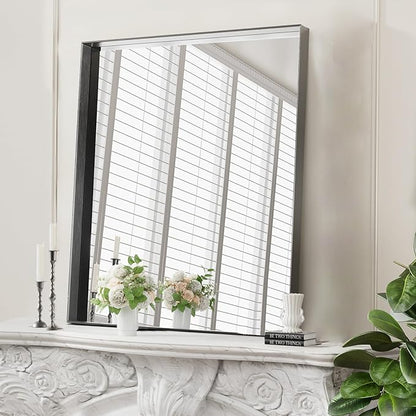 Koonmi 20x30 Inch Black Metal Framed Bathroom Mirror