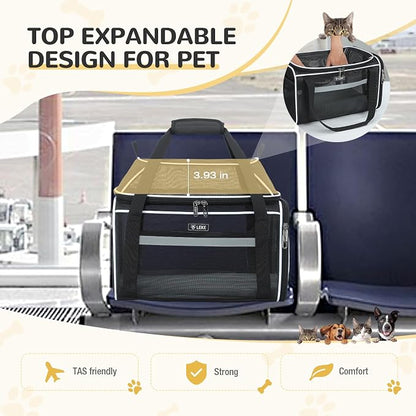Lekereise Top-Expandable Pet Carrier Full Mesh 17x11x9.5 Inch Airline Approved Soft Sided Underseat Travel Carriers for Small Cats and Dogs with Locking Safety Zippers