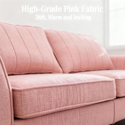 Artechworks Handmade Sofa Couch,3-Seater 76" Wide W/Warm Style Linen, Modern Chic Classic Mid-Century Fusion Stylish French Piping Design Sofa Couch for Living Room Apartment Lounge,Reception,Pink