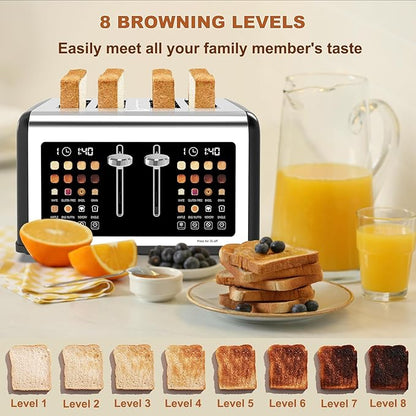4 Slice Toaster Touch Screen, Stainless Steel Toasters Digital Timer, Dual