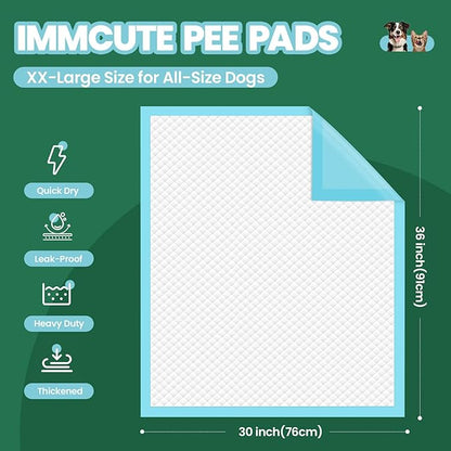 IMMCUTE 100 Pack Dog Pee Pads, 30"x36" Great Value Puppy Pads XL, Pee Pads for Dogs Extra Large, Wee Wee Pads for Potty Training, Disposable Doggie Pads Super Absorbent & Leak-Proof
