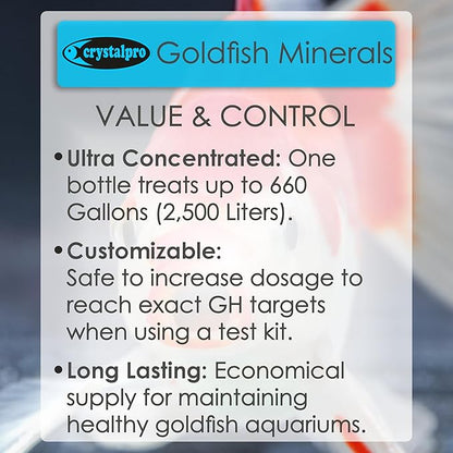 Crystalpro Goldfish Minerals 4.22 Oz-Mineral Additive for Goldfish Replenishes Protective Coat and General Health Aquarium Salt for Freshwater Tank (125 ml) Treats 660 Gallons