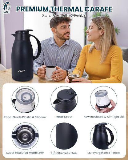 GiNT Stainless Steel Thermal Coffee Carafe, Double Walled Vacuum Water and