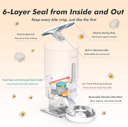 Automatic Cat Feeder - 5L Anti-Clog Cat Food Dispenser Keeps 2-15mm Dry Food
