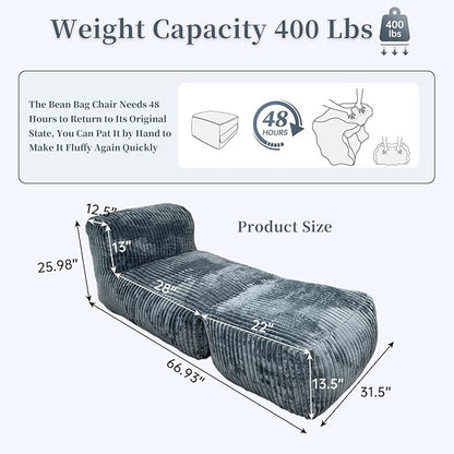 Large Memory Foam Bean Bag Chair for Adults – Big Lounger Sofa Seat for Living Room, Bedroom, or Balcony (Dark Gray)