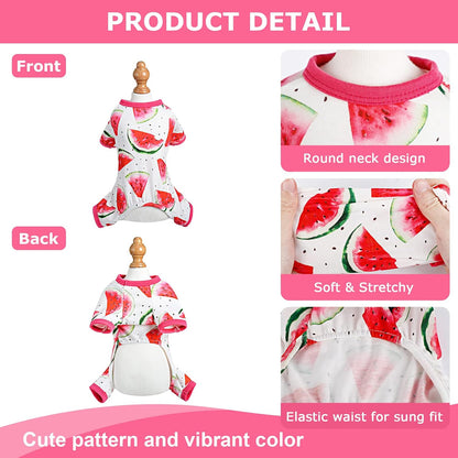 Dog Pajamas Psj for Small Dogs Clothes Puppy Onesies Outfits for Doggie Summer Fall Shirts Sleeper for Pet Cats Jammies, Watermelon Red, Medium