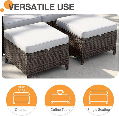 COOS BAY Harbor Retreat 5 Piece Outdoor Furniture Set, Patio Conversation Set with Patio Chairs, 2 Seat Loveseat and Ottomans, Wicker Furniture, Brown/Beige