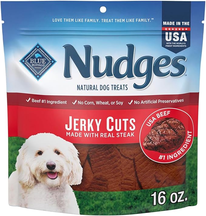Blue Buffalo Nudges Jerky Cuts Dog Treats, Made in the USA with Natural Ingredients, Steak, 16-oz Bag