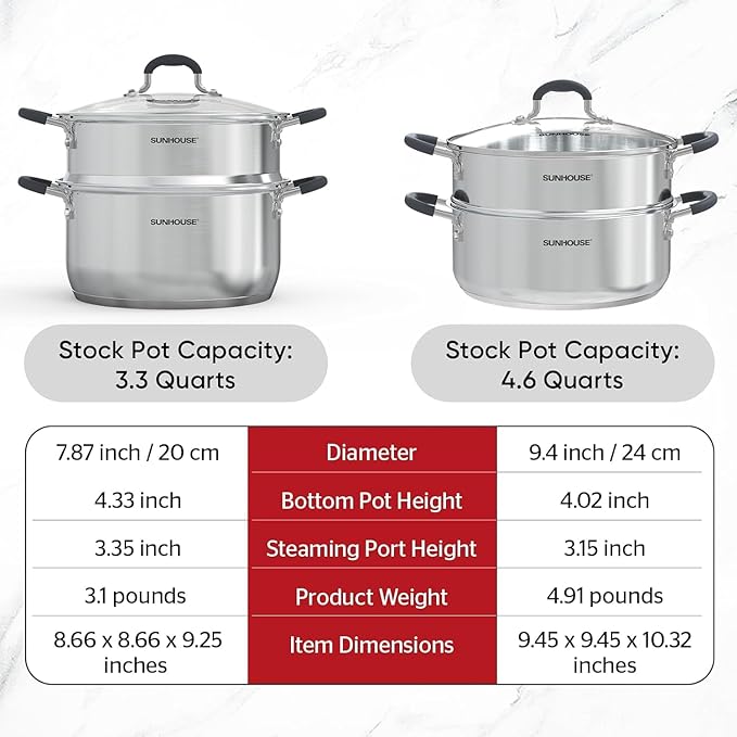 SUNHOUSE - 3.1 Quart Steamer Pots