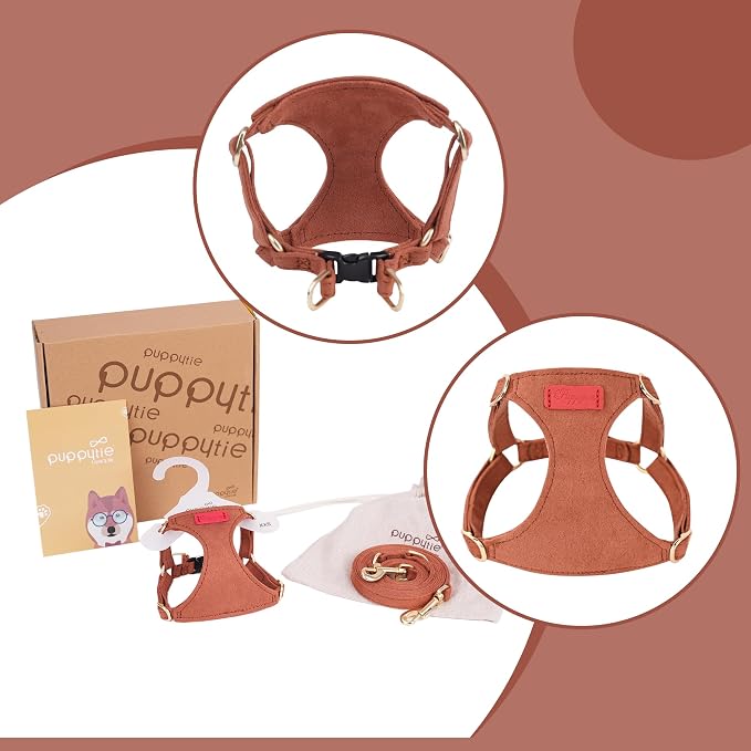 Puppytie xs Dog Harness with Multifunction Dog Leash,Soft Adjustable No Choke Escape Proof Pet Harness Vest,Brown Caramel,XS