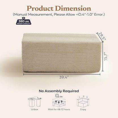 Furnify 40" Memory Foam Couch Footrest, Cloud Modular Sofa with Removable Cover, Upholstered Floor Sofa Ottoman, Upholstered Sofa for Bedroom Living Room, No Assembly Required (Corduroy Fabric, Beige)