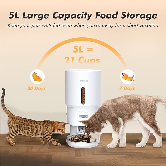 Automatic Cat Feeder - 5L Anti-Clog Cat Food Dispenser Keeps 2-15mm Dry Food