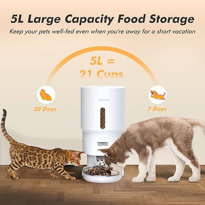 Automatic Cat Feeder - 5L Anti-Clog Cat Food Dispenser Keeps 2-15mm Dry Food