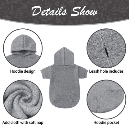 KOOLTAIL Basic Dog Hoodie - Soft and Warm Dog Hoodie Sweater with Leash Hole and Pocket, Dog Winter Coat, Cold Weather Clothes Sweatshirt for Small Medium Large Dogs Puppy Cat Boys Girls Grey XS
