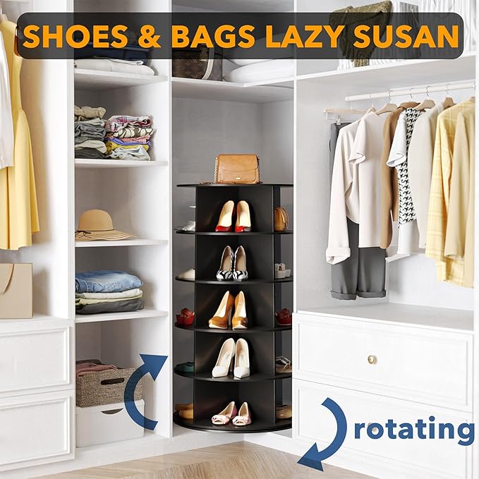 SpaceAid 5 Tier Rotating Shoe Rack Tower, Spinning Shoe Display Lazy Susan
