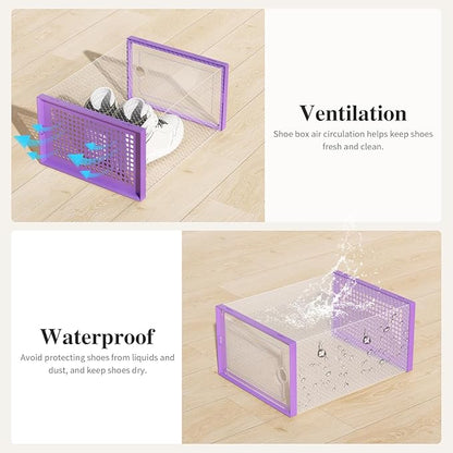 Kuject X-Large Shoe Storage Boxes Organizers Clear Plastic Stackable 12 Pack