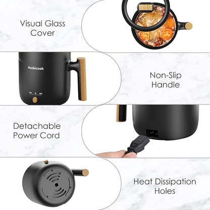 Audecook Hot Pot Electric with Steamer, 1.8L Portable Mini Travel Cooker
