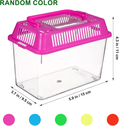 NOLITOY 4pcs Mini Fish Tank, Plastic Fish Box Breeding Case with Handle Desktop Reptile Carrier Portable Aquarium for Shrimp Turtle Shrimp Goldfish (Random Color)