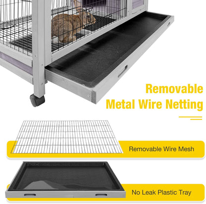 AIVITUVIN Rabbit Hutch Indoor with Wire Rabbit Cage Outdoor Bunny Cage with Run Guinea Pig Cage Leakproof Pull Out Tray