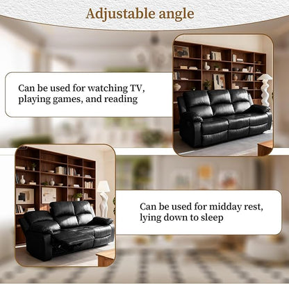 Saxum Tegmen Living Room Furniture Sets, Sectional Leather Couch Set, Adjustable Recliner Sofa with Double Cup Holders and Coffee Table for Living Room Furniture(Sofa, Black Leather)