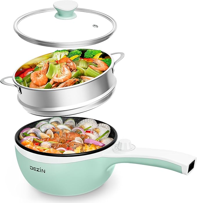 Dezin Hot Pot Electric with Steamer Upgraded, Non-Stick Sauté Pan, Rapid