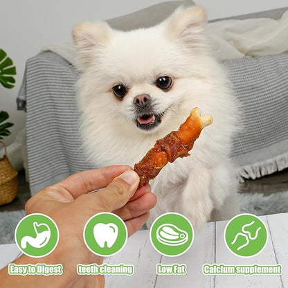 MON2SUN Double Flavor Dog Treats, 4 Inch Chicken and Duck Wrapped Calcium Bones, Rawhide Free Chews for Small Dogs, Teeth Cleaning Bones, 21.16oz (30 Count-Pack of 1)