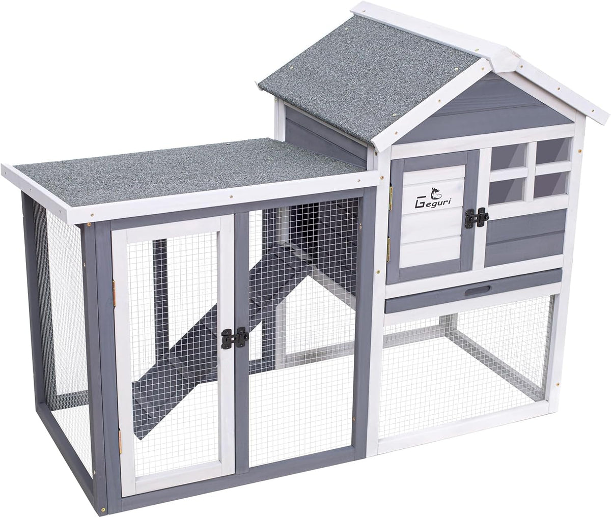 GEGURI Large Rabbit Hutch Indoor Outdoor Chicken Coop Wooden Bunny Cage with Waterproof Roof (48''L x 24''W x 36''H Grey)