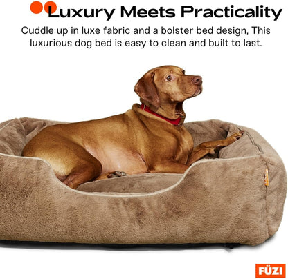 FUZI Luxury Aesthetic Dog Bed for Small Dogs with Washable Cover, Pet Couch, Pet Bed with Sides, Non-Slip Bottom, Soft & Durable Calming Dog Bed, Faux Rabbit Fur Cover, Small 25.1x16.75x9.5 Dark Grey