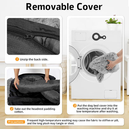GGIB Calming Dog Bed Fluffy Plush Dog Mat for Furniture Protector with Removable Washable Cover for Large Medium Small Dogs and Cats (Small,Grey)