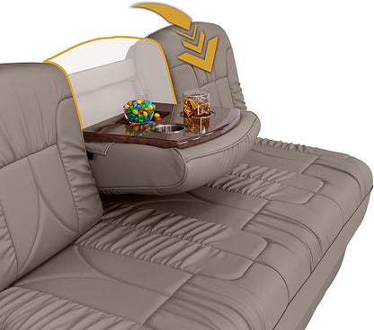 Qualitex De Leon Console SL RV Sofa Bed, 68" Wide, Ulitmate Leather, Light Antelope