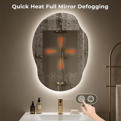 LED Bathroom Mirror with Lights, Asymmetrical Irregular Backlit Vanity Mirror
