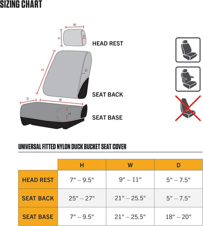 Carhartt Universal Nylon Duck Canvas Fitted Bucket Seat Cover, Durable Seat Protection with Rain Defender, Single, Black and Carhartt Brown