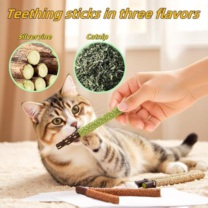 Cat Toys 3Pack Silvervine Chew Stick Kitten Treat Catnip Toy Kitty Natural Stuff Catnip for Cleaning Teeth Indoor Dental Snack Interactive