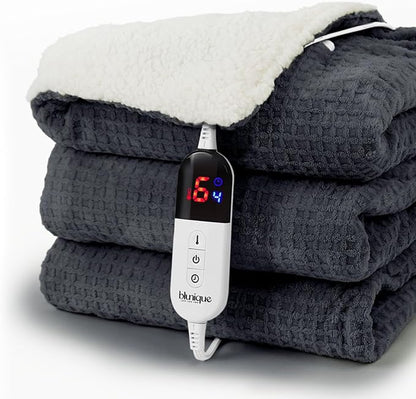 Heated Blanket Electric Throw Waffle, 50x60 Inches Sherpa Fleece Fast Heating