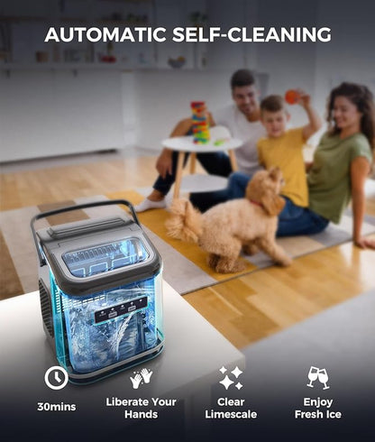 ecozy Countertop Ice Maker, Self-Cleaning, 9 Bullet Ice Cubes in 6 Mins