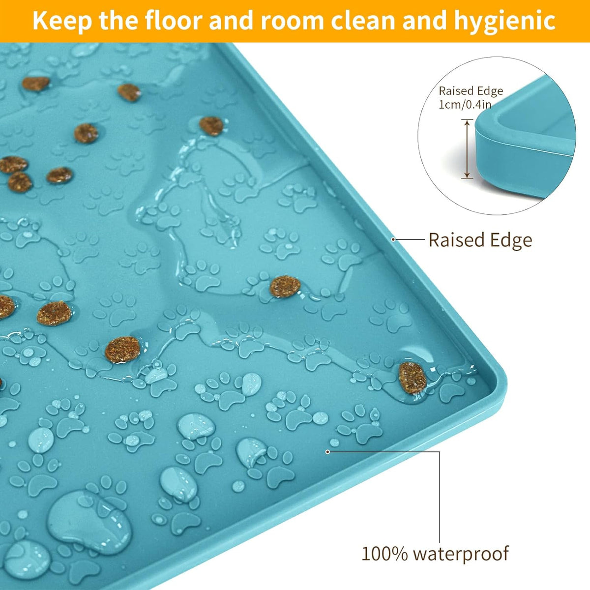 Ptlom Dog Food Mat Anti-Slip Pet Bowl Mats for Food and Water, High-Lips Pet Placemat Prevent Messy Spills to Floor, Waterproof Puppy Feeding Tray for Small, Medium Large Dogs Cats, Silicone