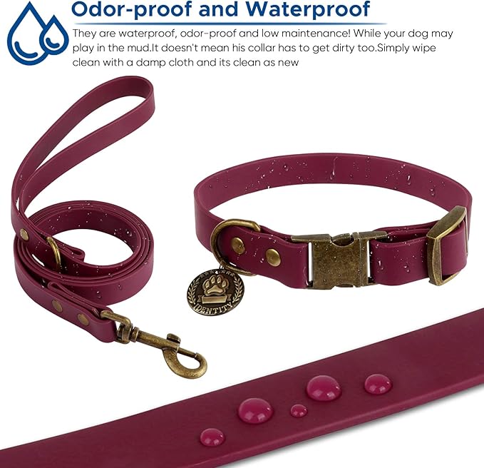 Wisedog Dog Collar and Leash Set, Waterproof Adjustable Puppy Collars with Cute Tag 6FT Dog Leash with Poop Bag for Small Medium Large Dogs (XL(Collar:16"- 25.5";Leash:6 ft), Burgundy)