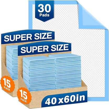 MILDPLUS Bed Pads Disposable 40"X60" Chucks Pads Oversized Underpads with 200 Gram, Super Absorbent Pee Pads Disposable Mattress Pads Incontinence Pads for Adults, Elderly, Pets [100x150CM, 30pcs]
