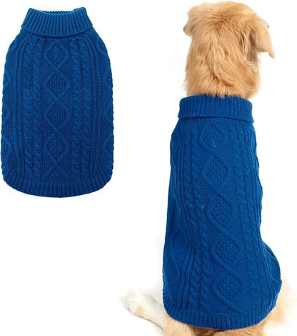 BINGPET Thermal Knitted Dog Sweater for Small Medium Large Dogs,Winter Dog Cat Coat Warm Sweartershirts Outfits,Classic Cable Knit Turtleneck Pullover Dog Jumper Coat Warm Sweartershirts(Blue,M)