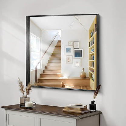 CIRCUMI Black Bathroom Mirror, Brushed Finish, Tempered Glass, Mirror