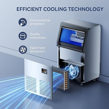 Coolski 150 lbs/24H Commercial Ice Maker Machine, 45 Cubes/6mins, 35 lbs Ice