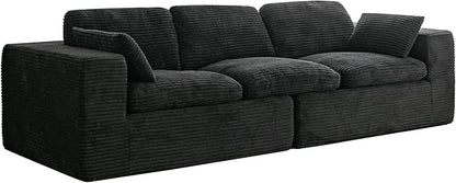 Esright 110" Oversized Sofa for Living Room, Cloud Boneless Couch with Fluffy Seat Cushions, 3 Seater Upholstered Floor Sofa, No Assembly Required, Black
