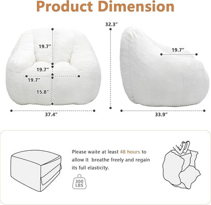 Setawix Bean Bag Chair with Filler, Comfy Teddy Bean Bag Chairs for Adults and Kids, Cozy BeanBag Sofa Fully Floor Couch with Memory Foam for Living Room Bedroom,White