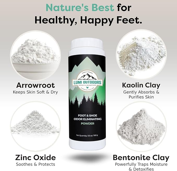 Lumi Outdoors Natural Shoe Deodorizer Spray and Foot Powder Bundle
