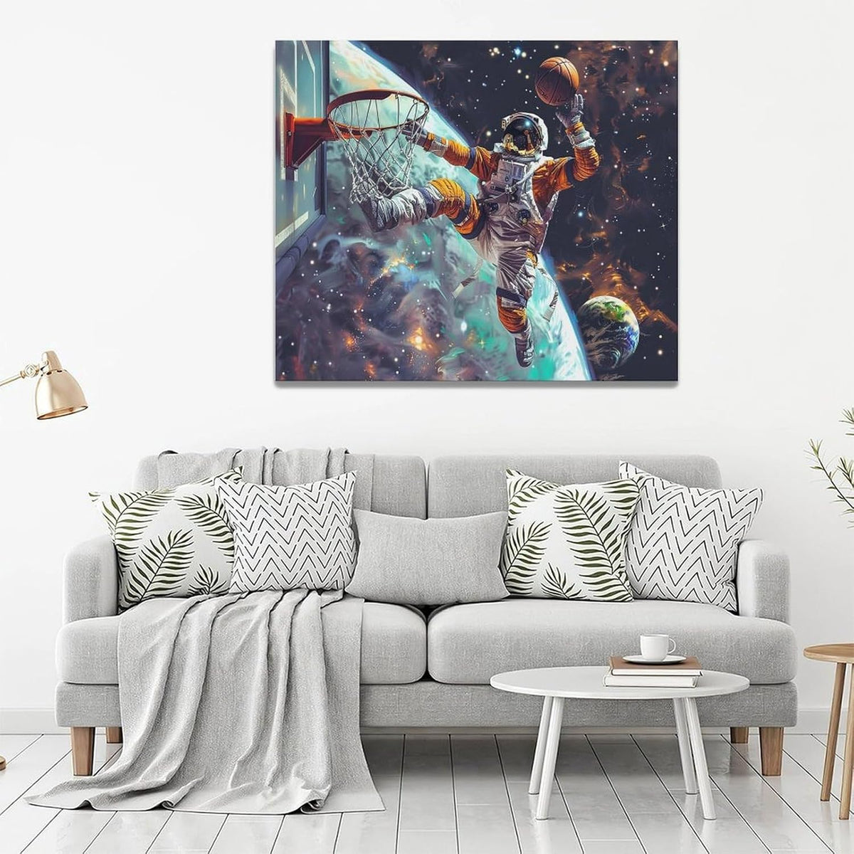 Quorin Astronaut Wall Art Funny Spaceman Basketball Pictures Space Galaxy Planet Wall Decor Canvas Print Painting Artwork for Bathroom Living Room Bedroom 20"x24"